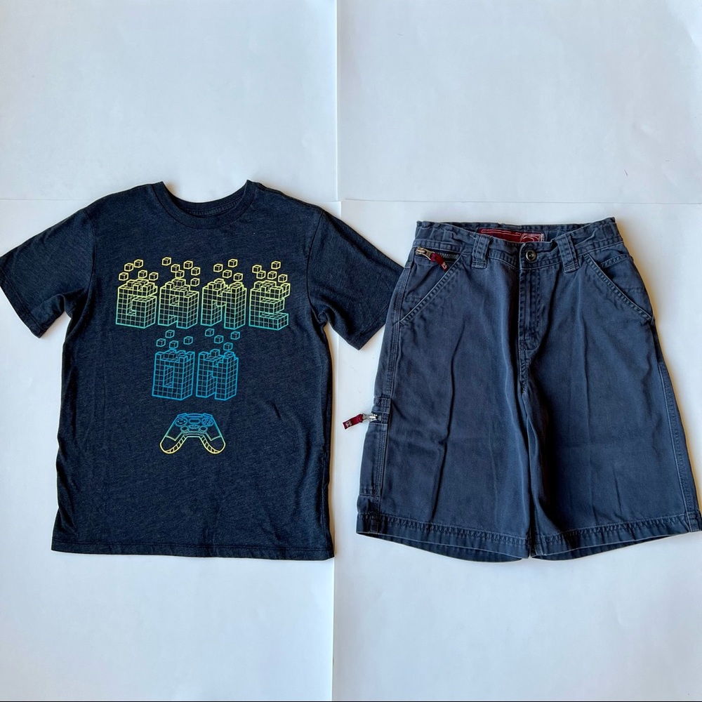 The Children's Place Medium 7/8 Gray Game On Cube Shirt 8 Shorts Lot